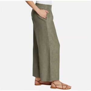 Ella Moss Women's Size L Green Wide Leg Elastic Back Linen Blend Crop Pants NWOT